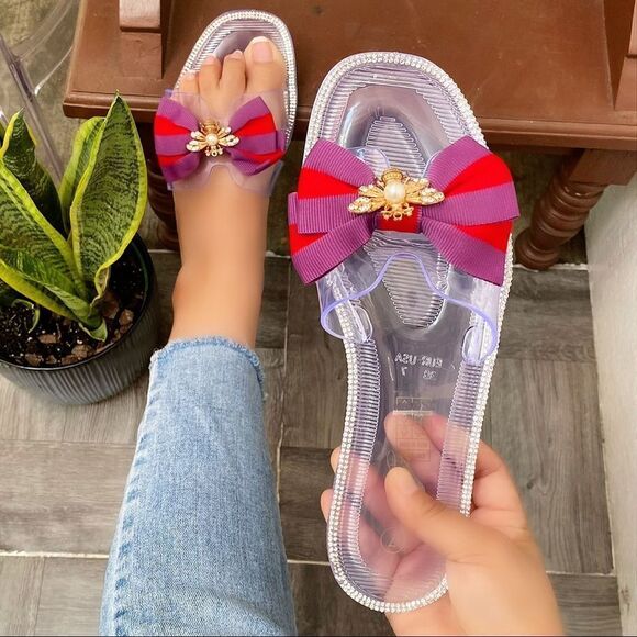 Clear Jelly Bee Bow Sandal Slides - Picture 3 of 3